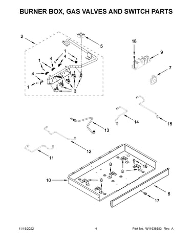 Burner box, gas valves and switch parts