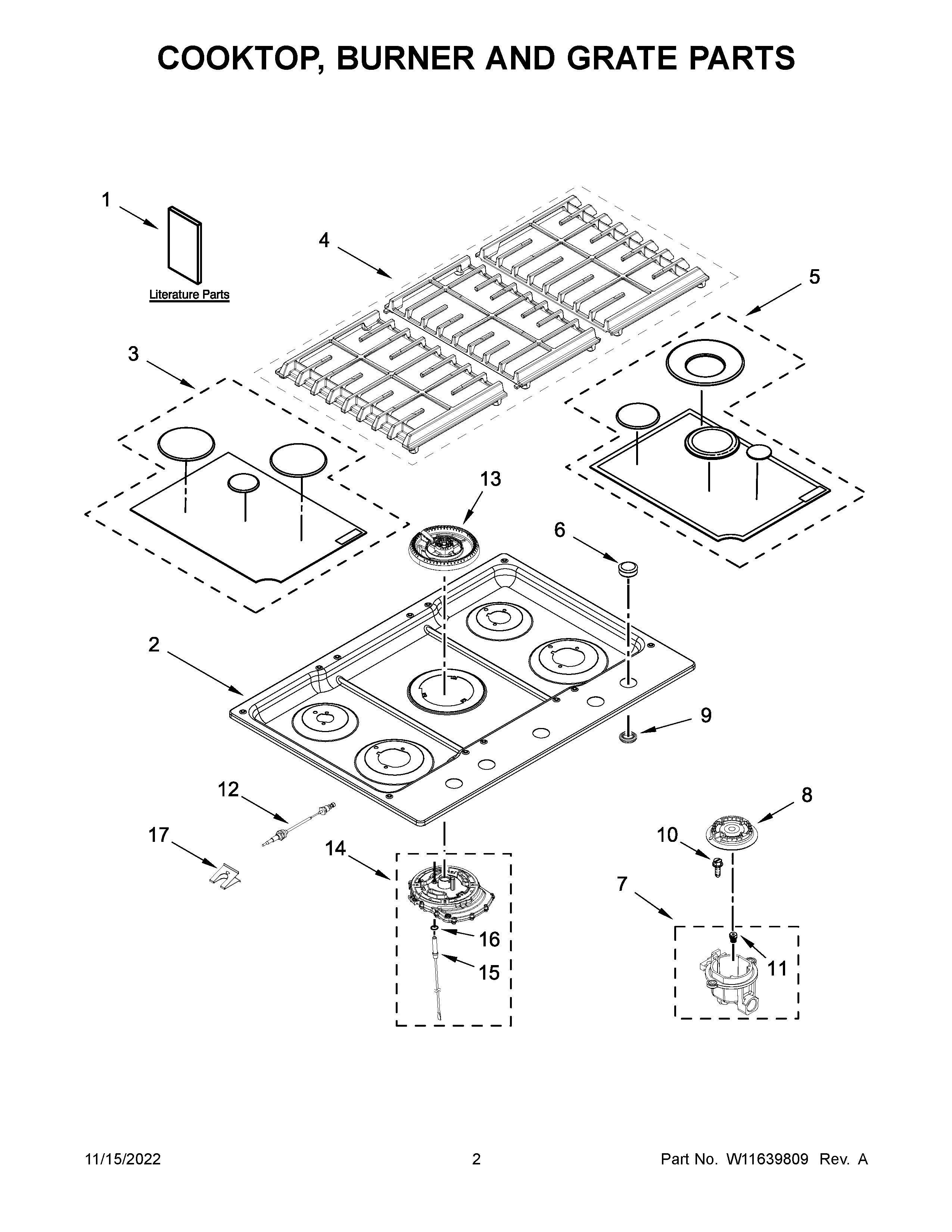 COOKTOP, BURNER AND GRATE PARTS