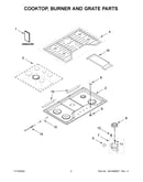 Cooktop, burner and grate parts