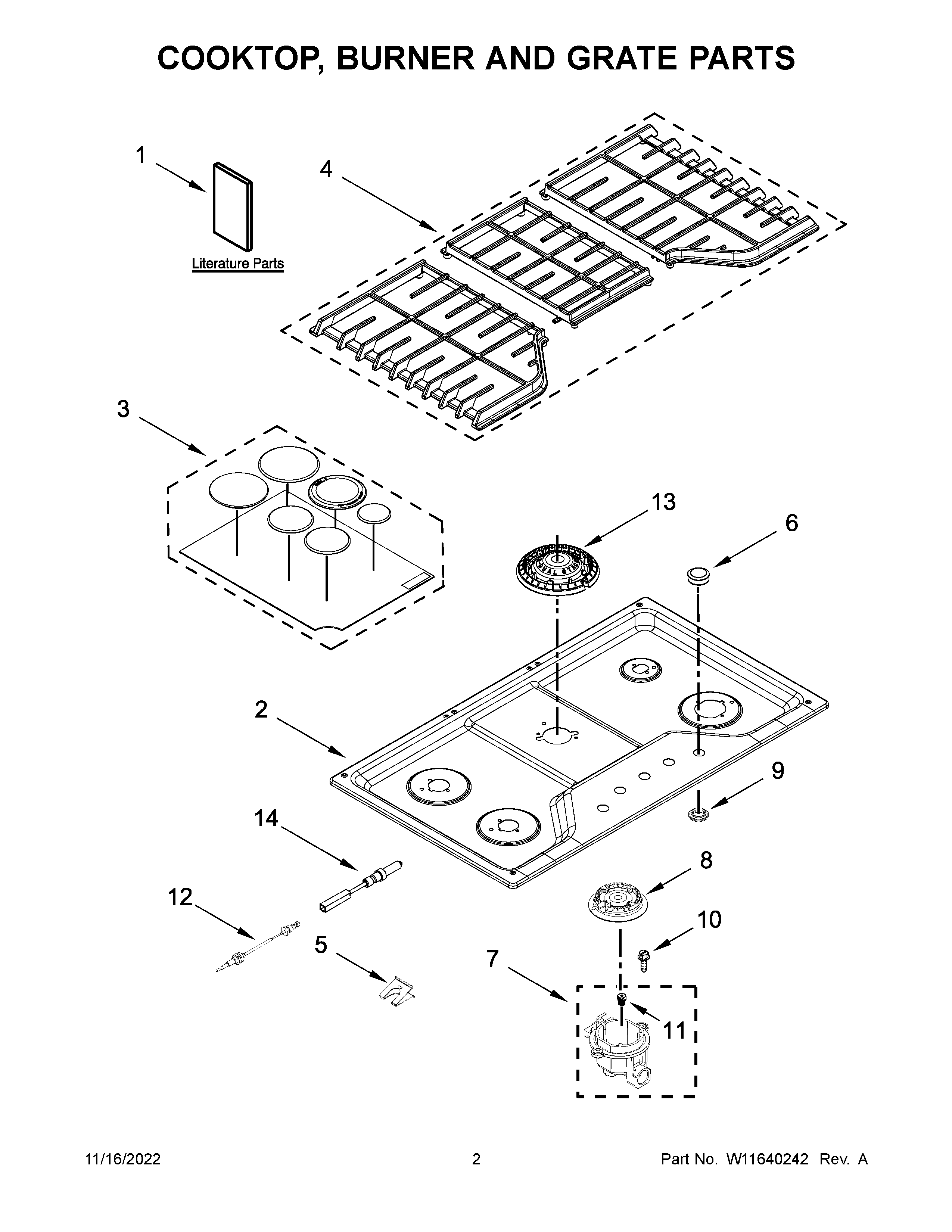 COOKTOP, BURNER AND GRATE PARTS