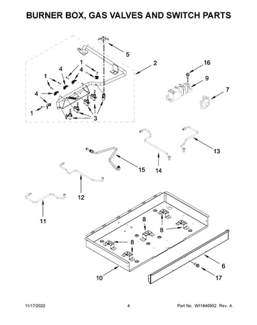 Burner box, gas valves and switch parts