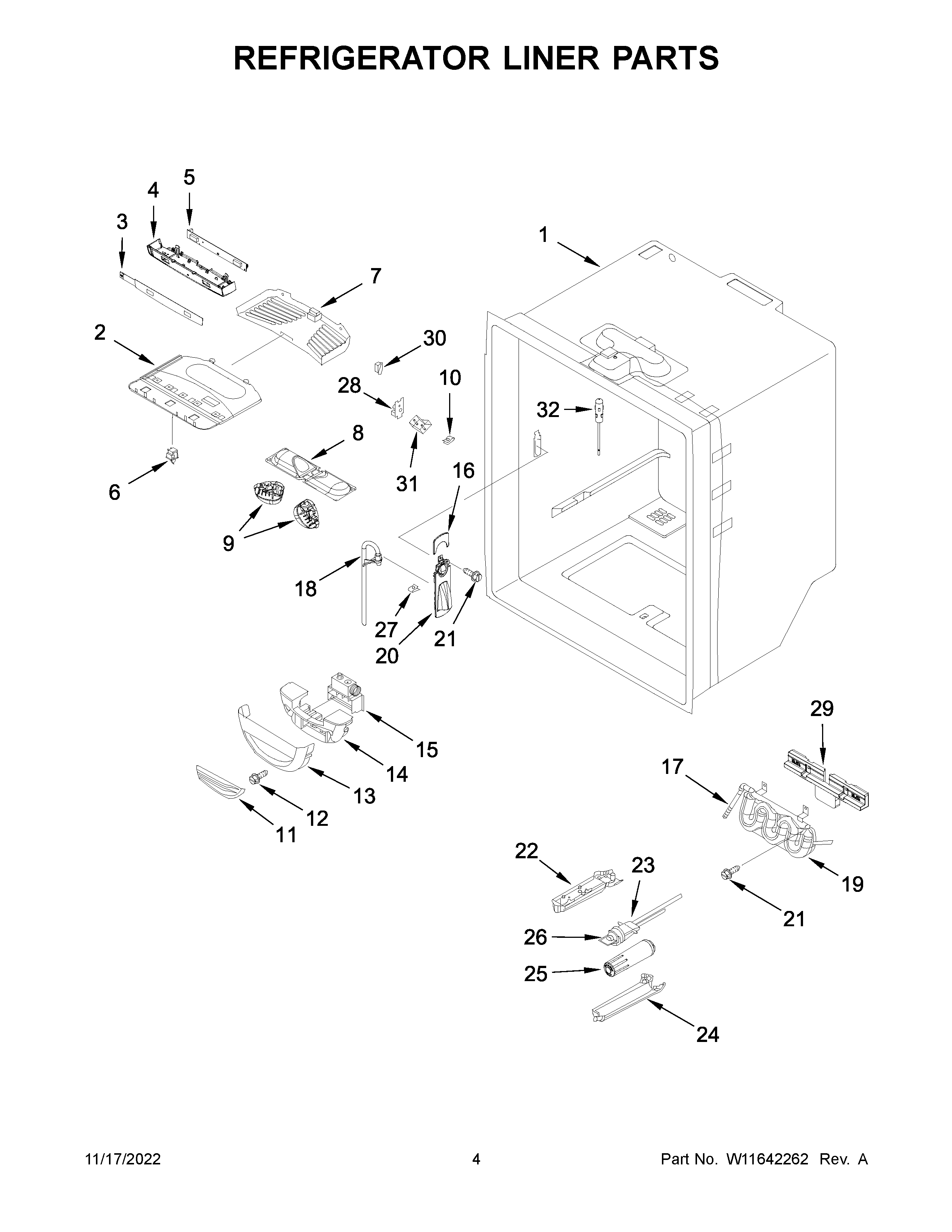 Refrigerator liner parts