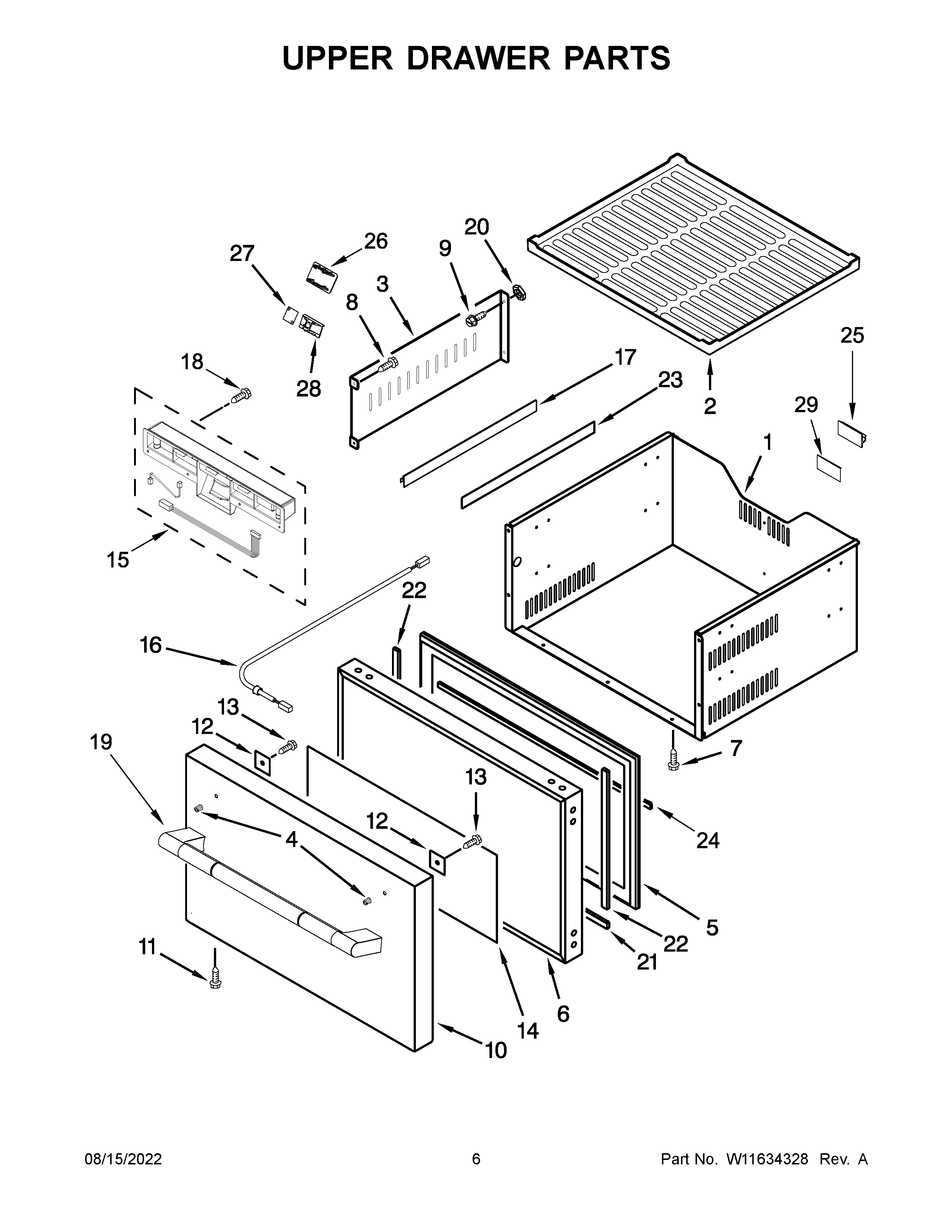 Upper drawer parts