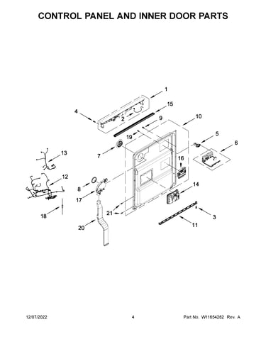 Control panel and inner door parts