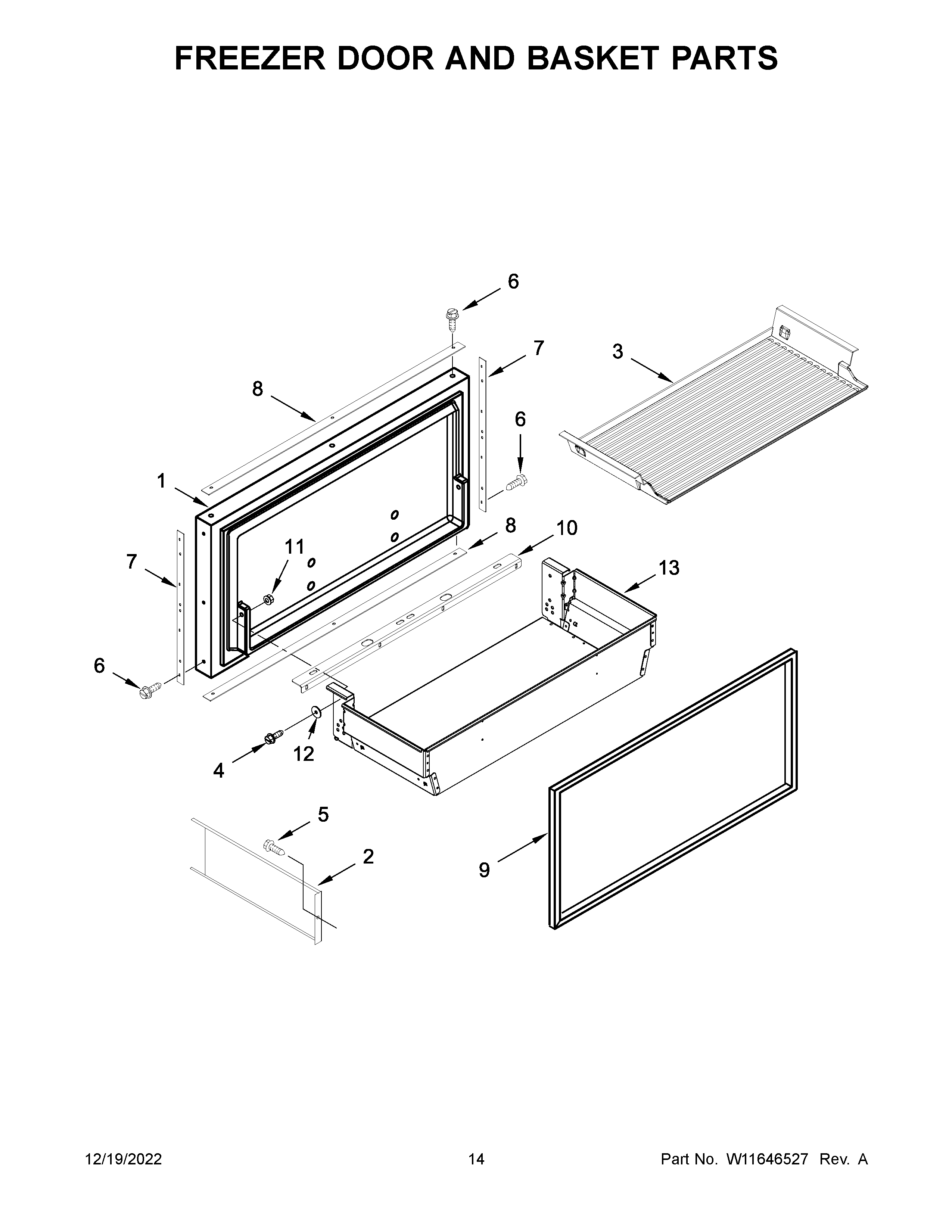 Freezer door and basket parts