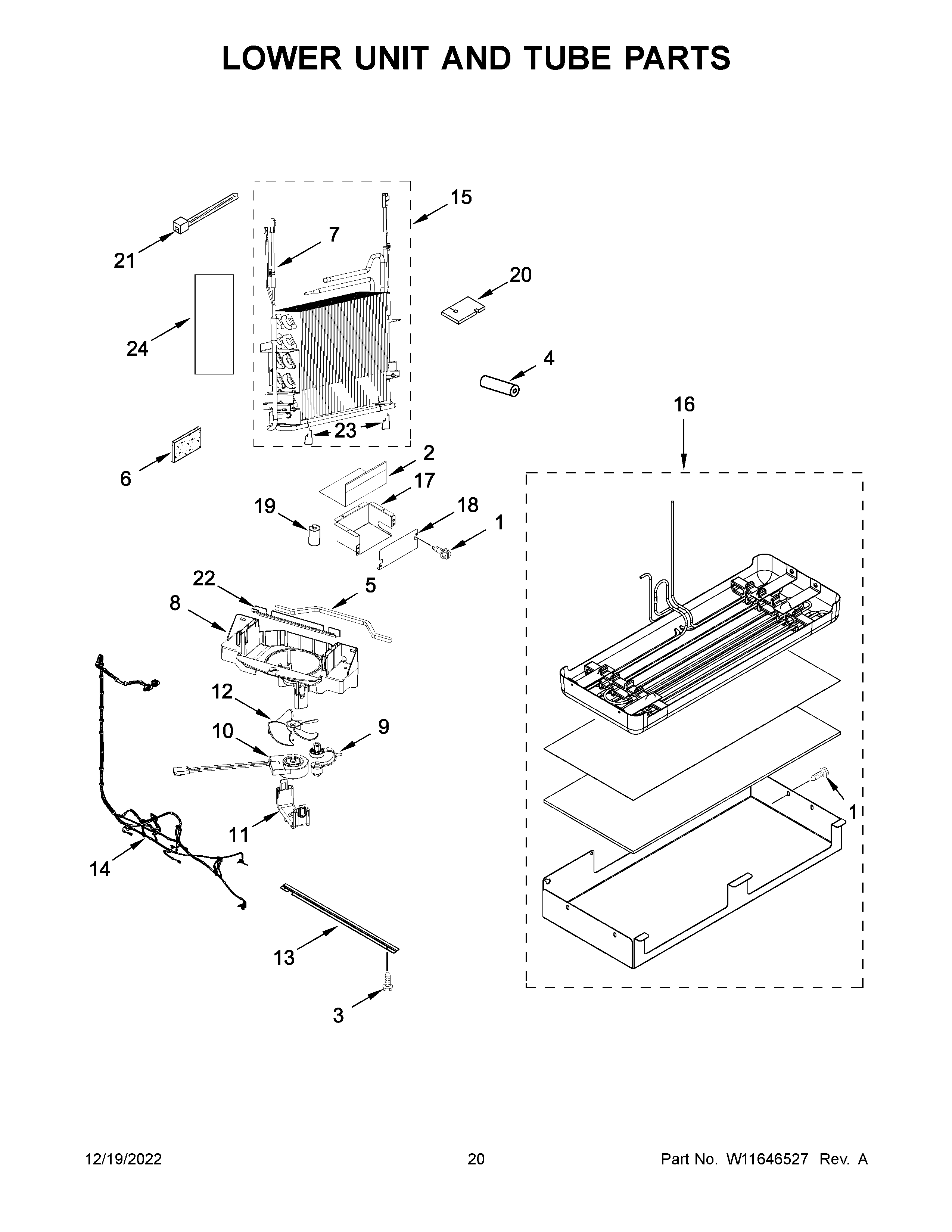 Lower unit and tube parts