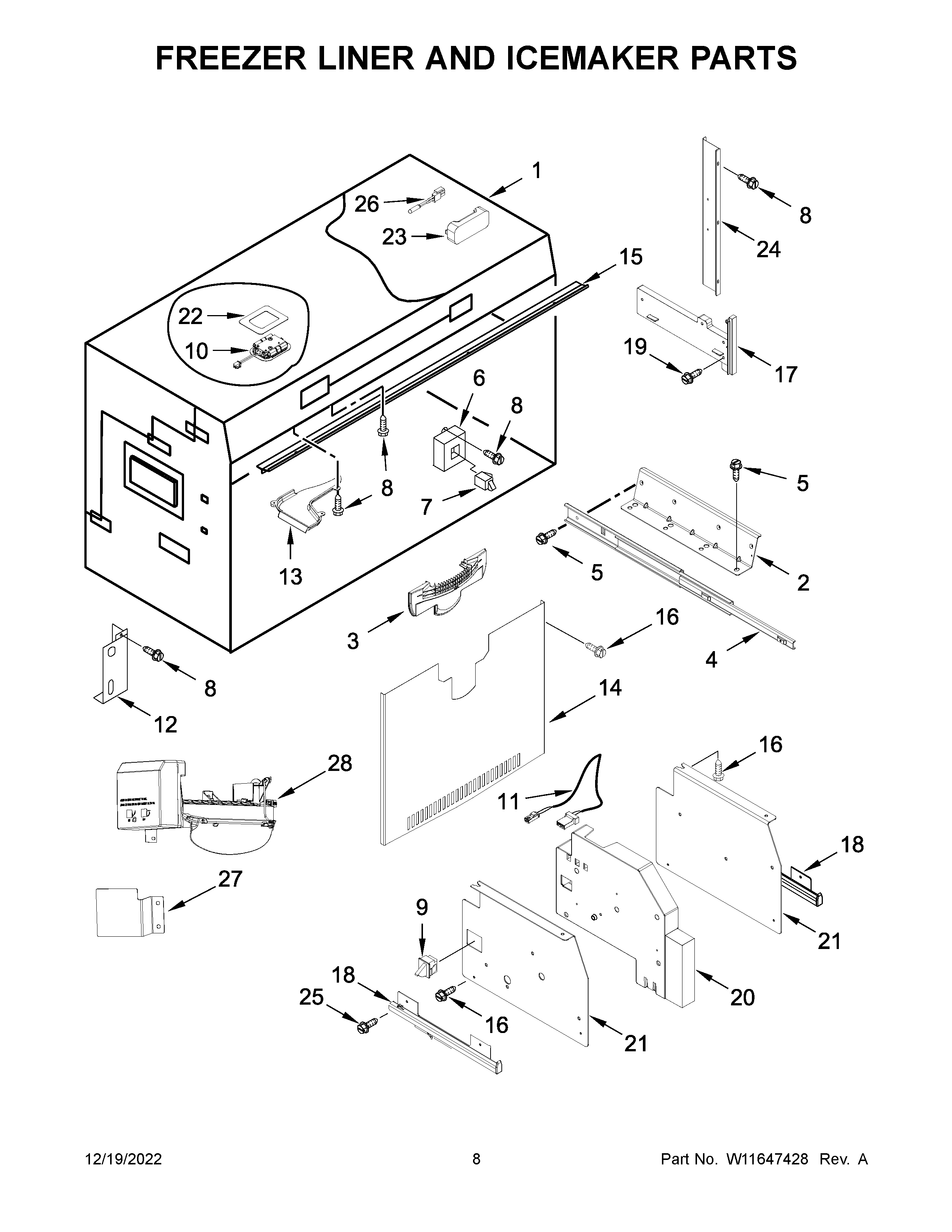 FREEZER LINER AND ICEMAKER PARTS