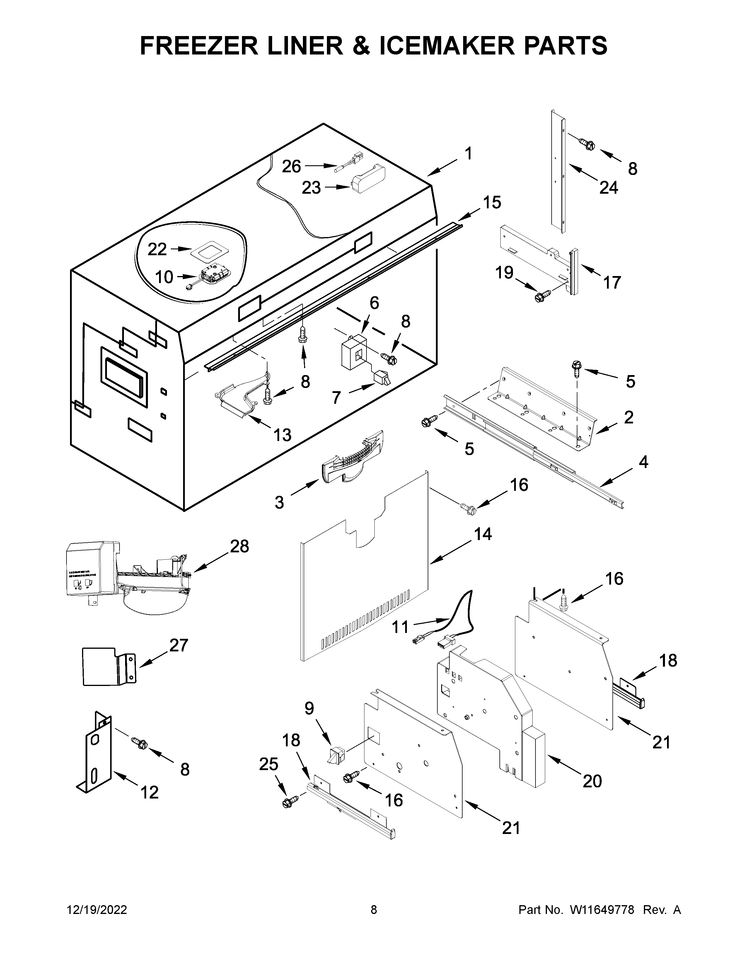 Freezer liner & icemaker parts