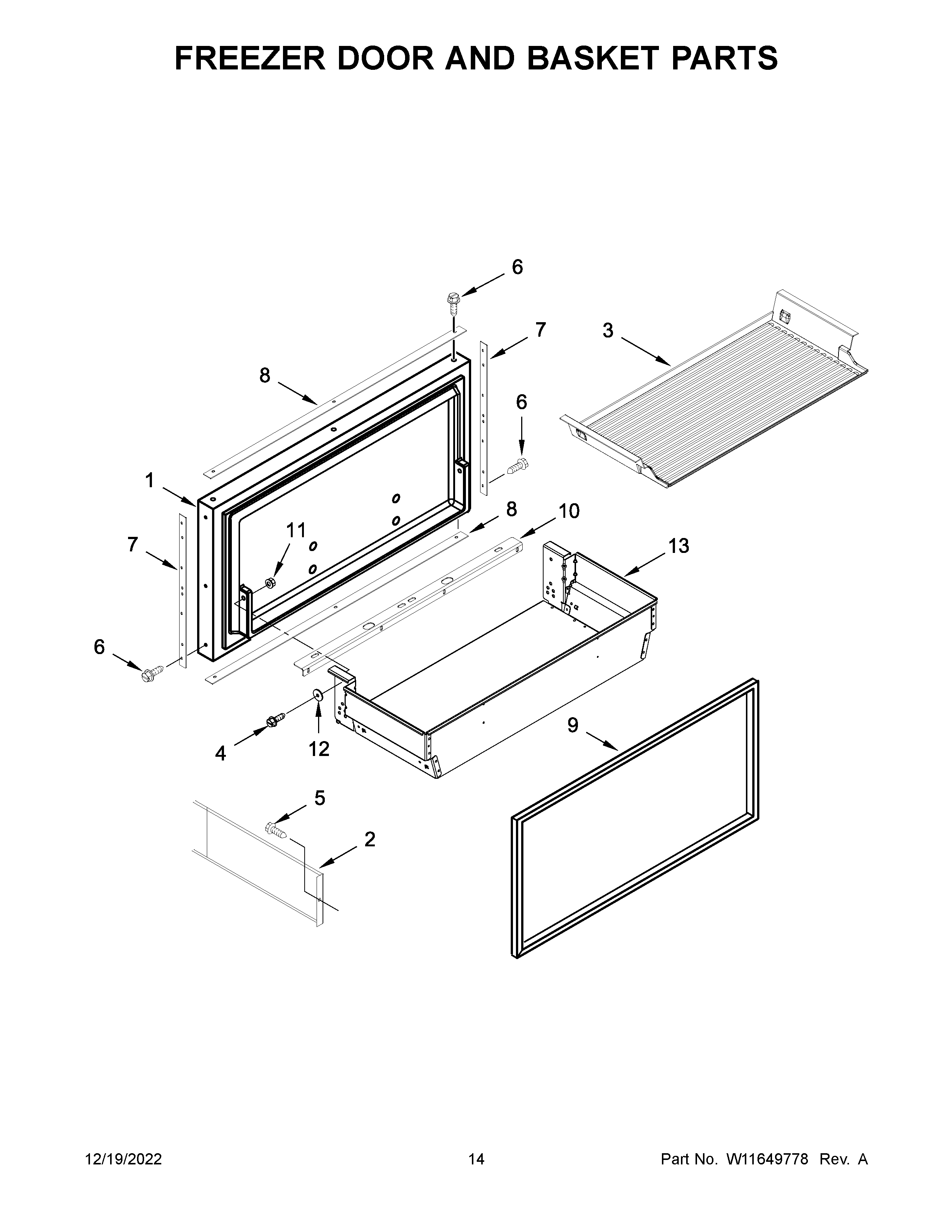 Freezer door and basket parts