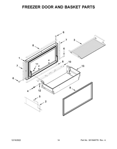 Freezer door and basket parts