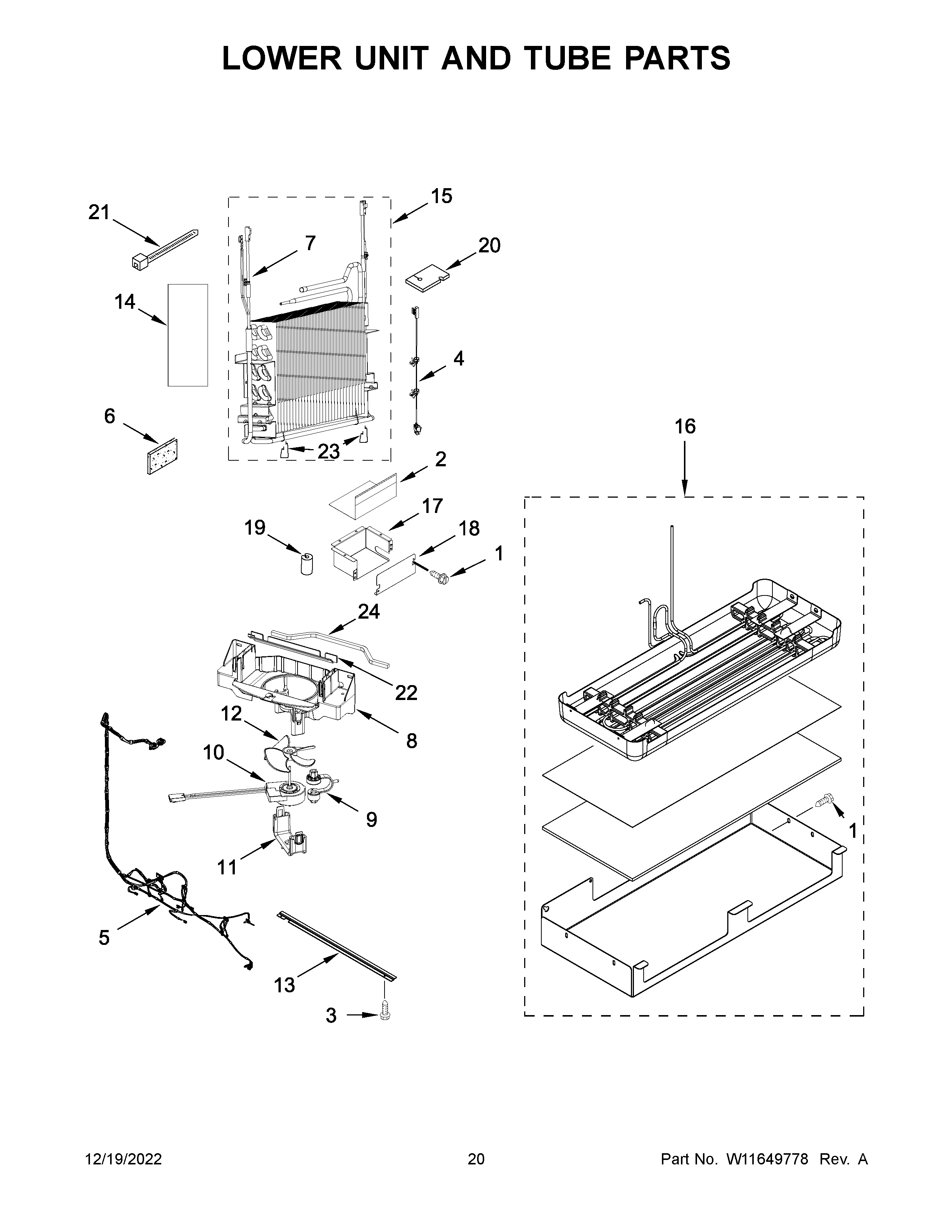 Lower unit and tube parts