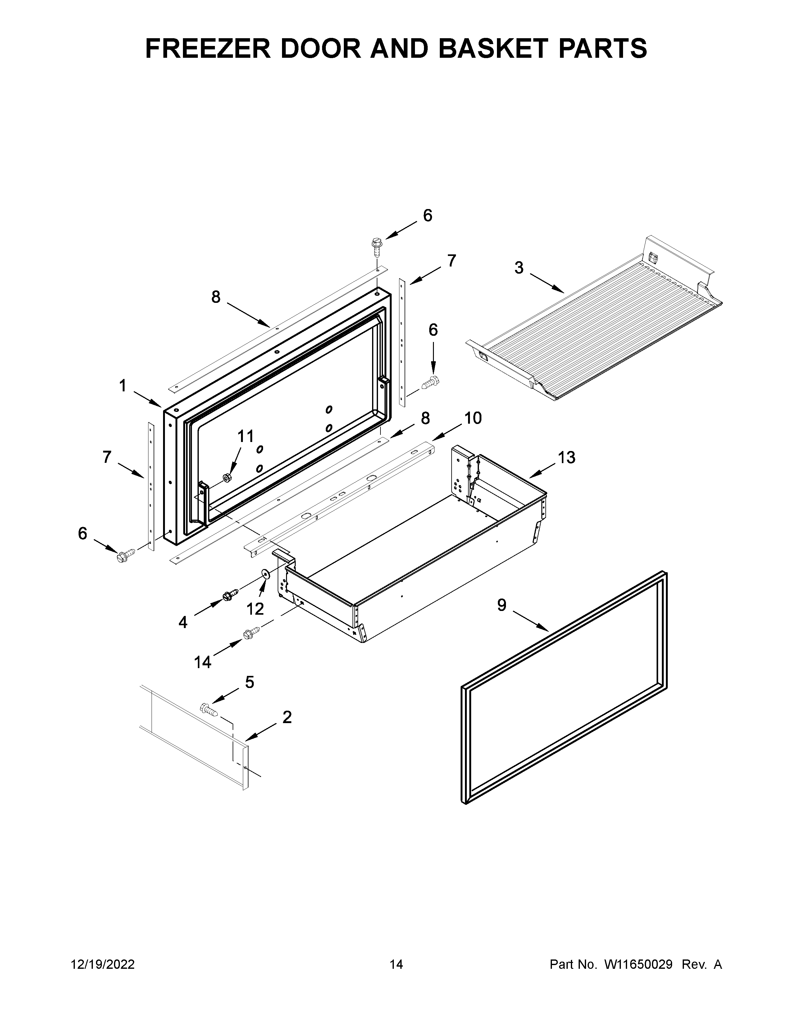 Freezer door and basket parts