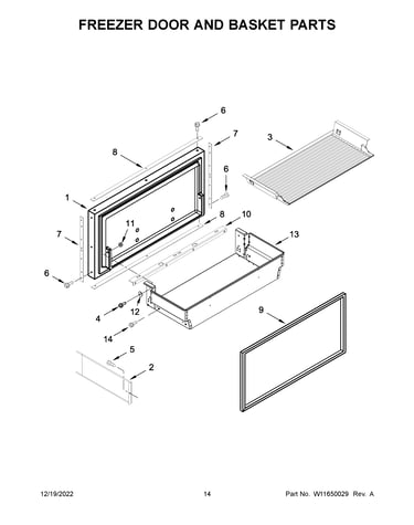 Freezer door and basket parts