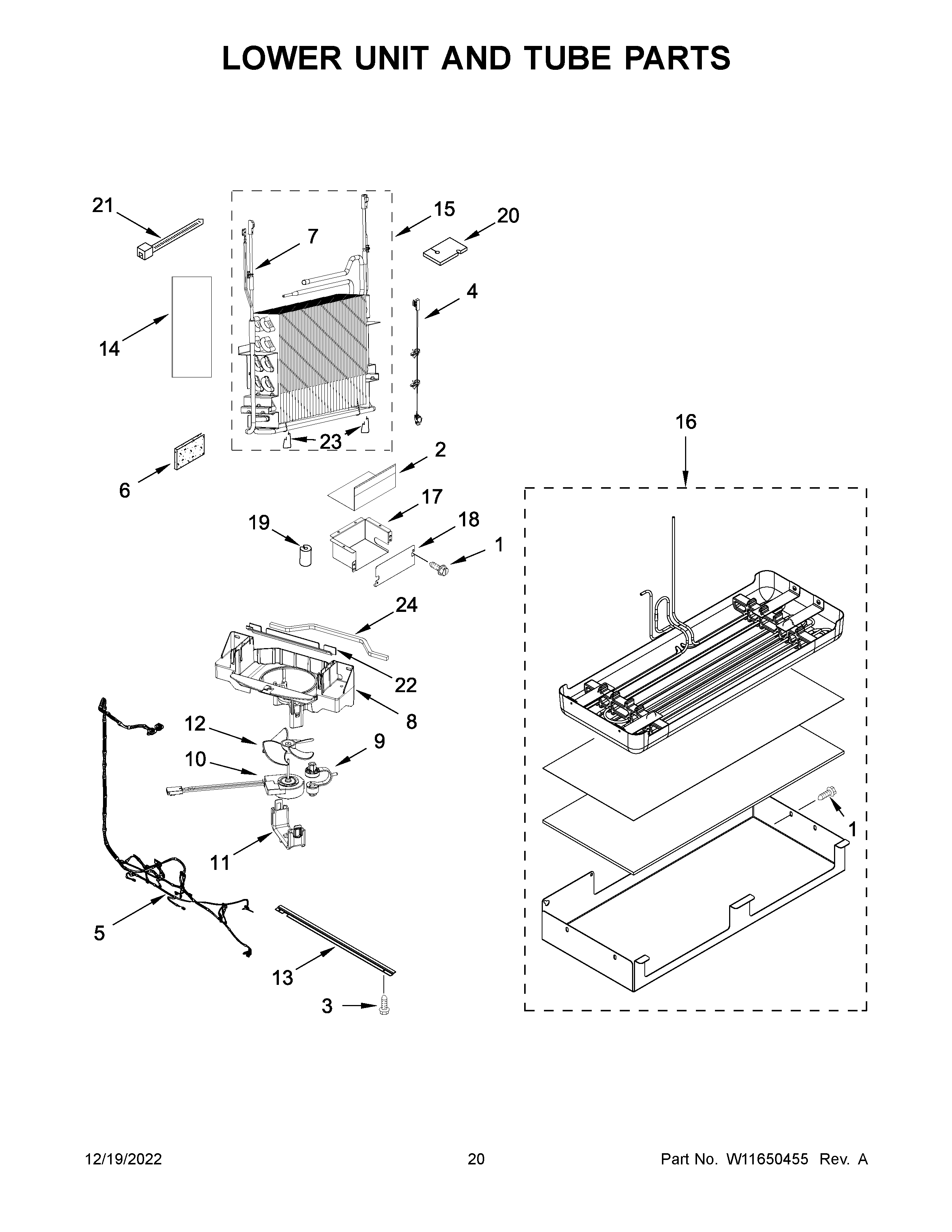 Lower unit and tube parts
