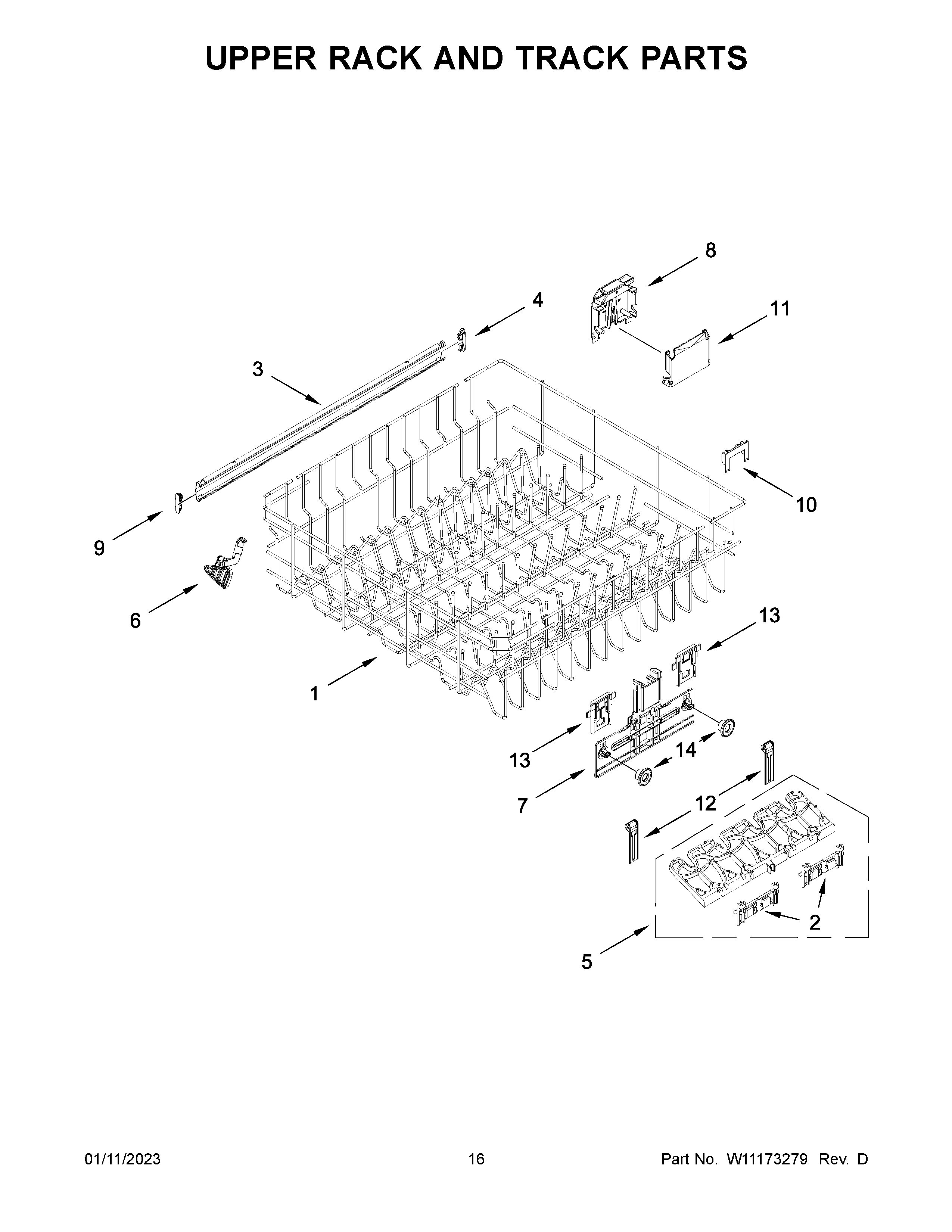 Upper rack and track parts