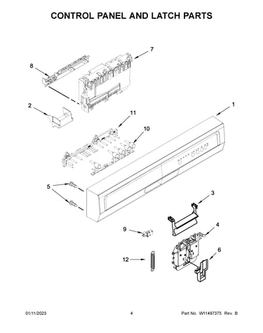 Control panel and latch parts