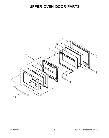 Upper oven door parts