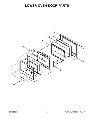 Lower oven door parts