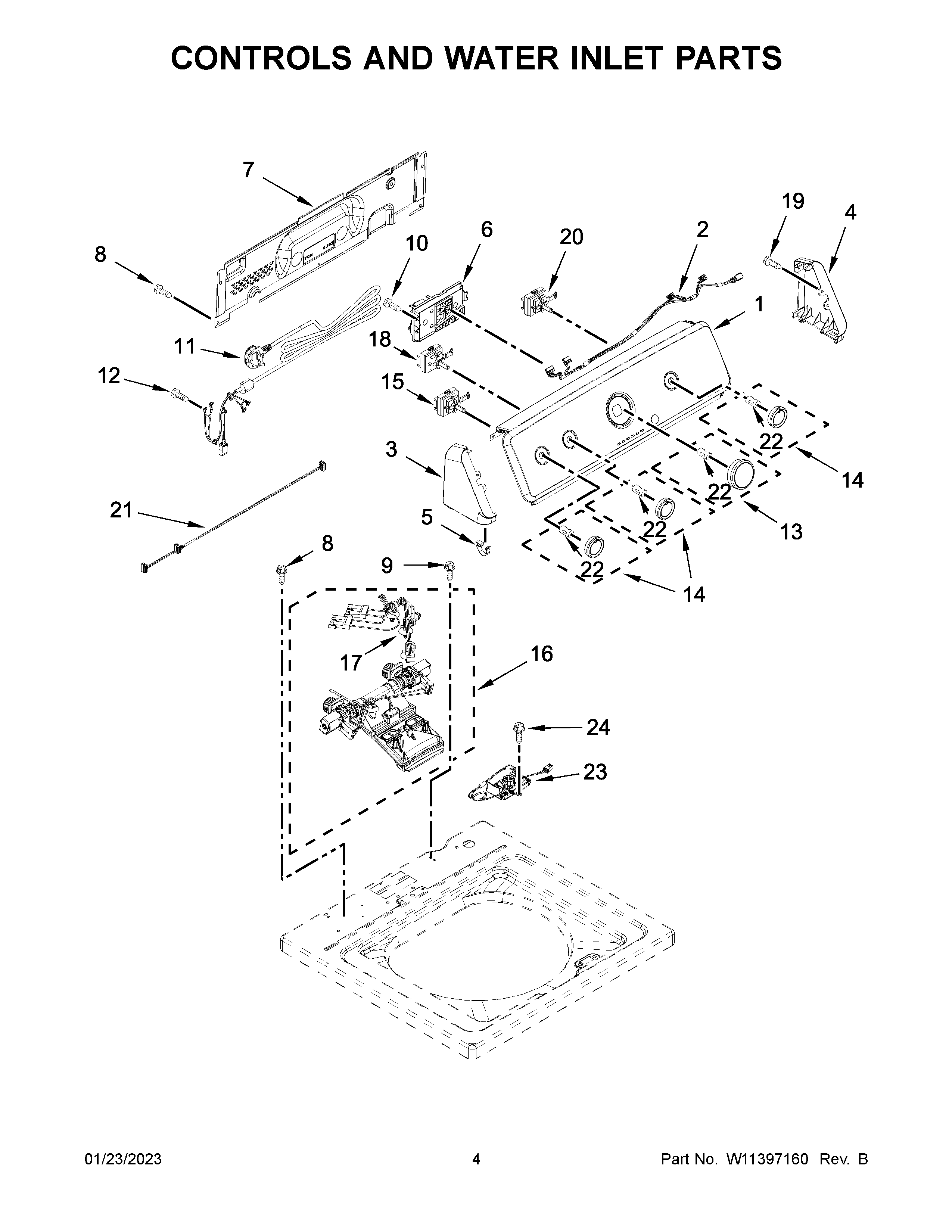 Controls and water inlet parts