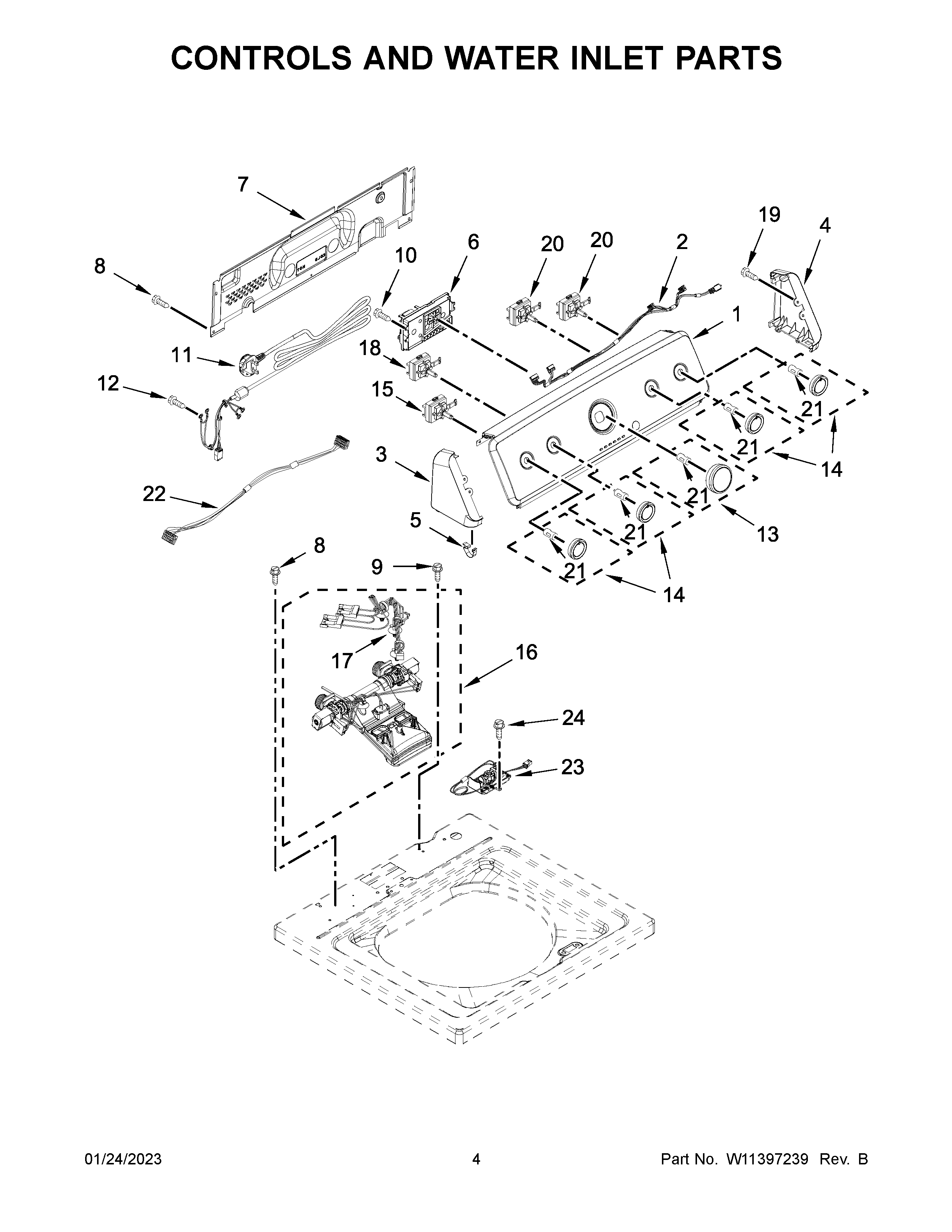 Controls and water inlet parts