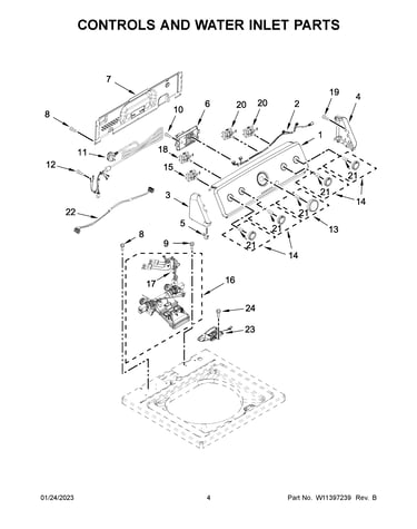 Controls and water inlet parts