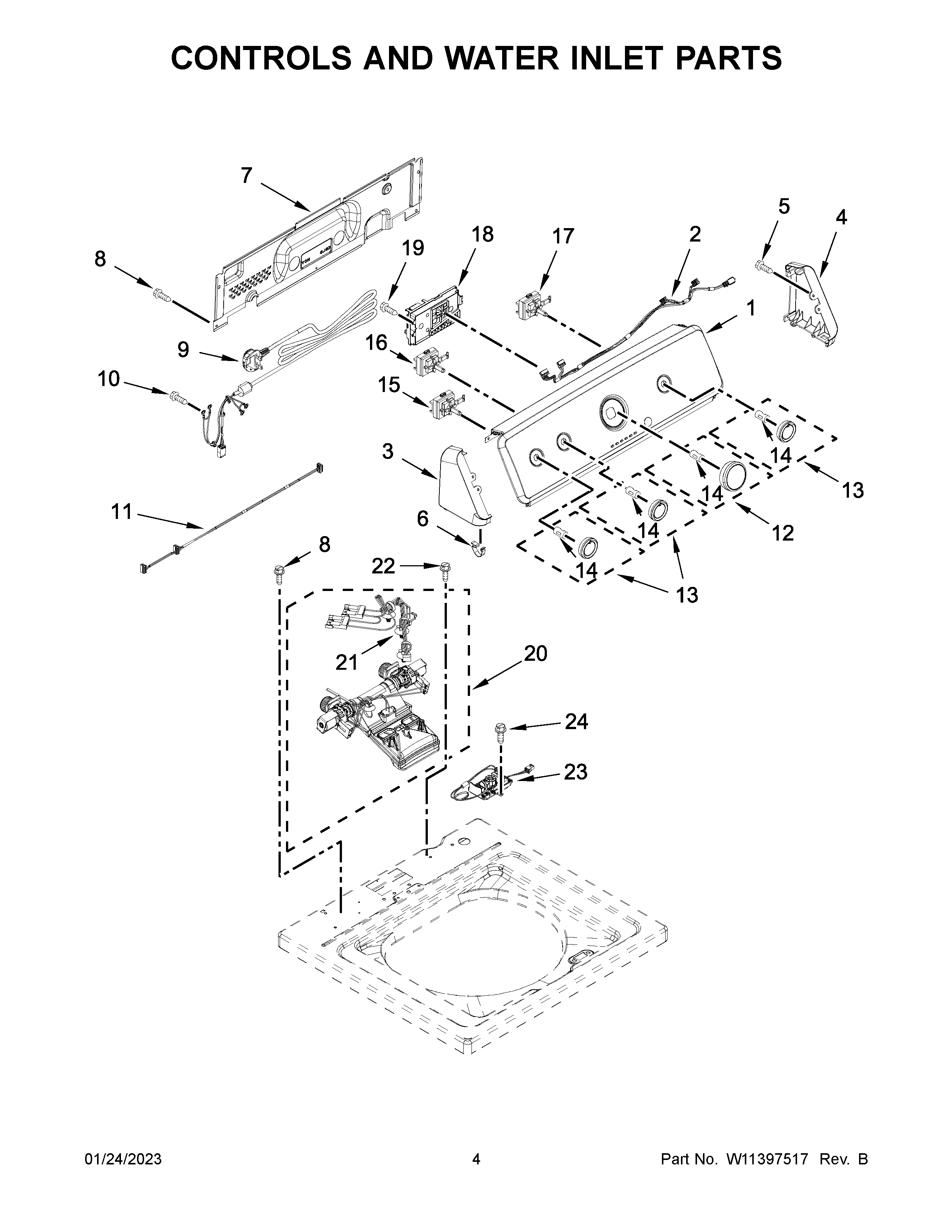 Controls and water inlet parts