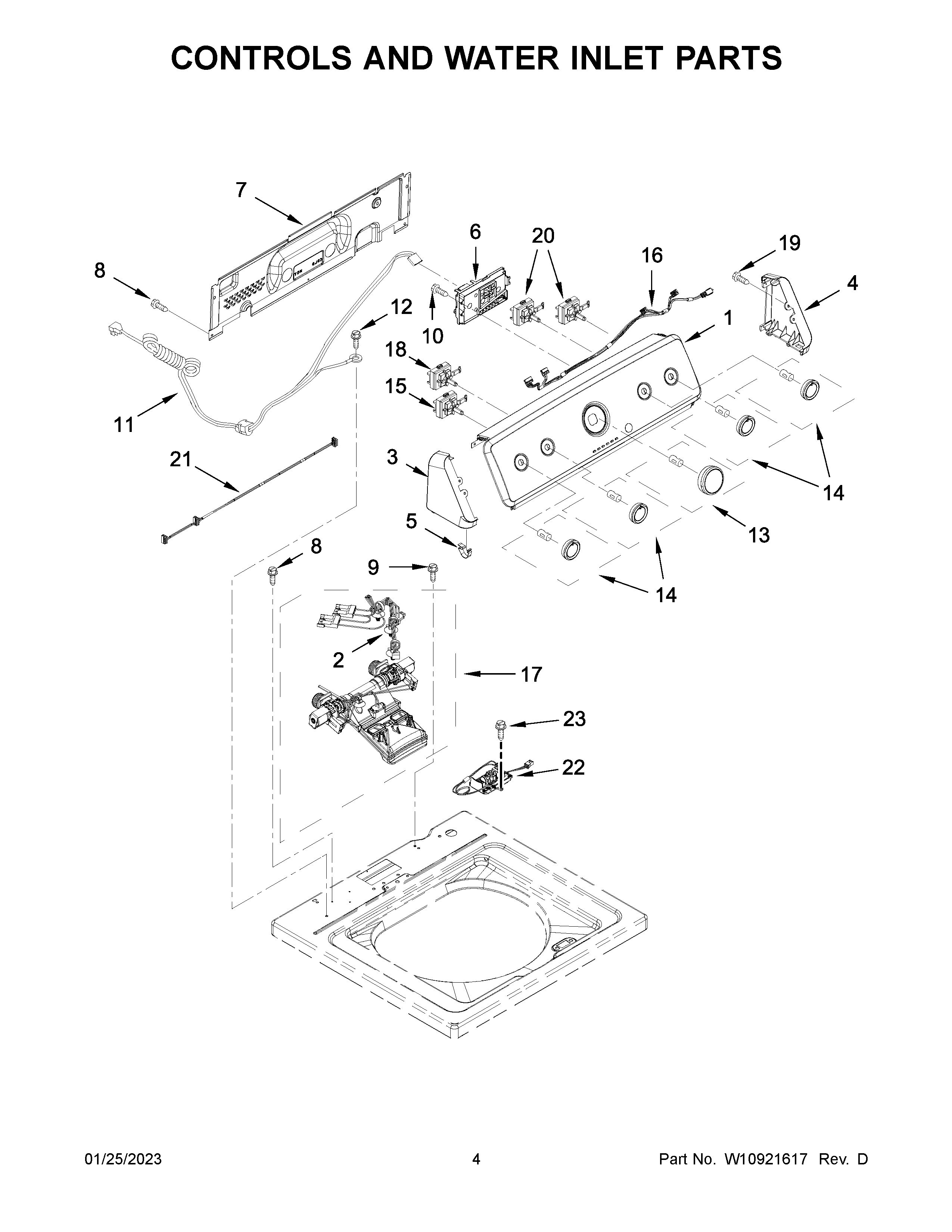 Controls and water inlet parts