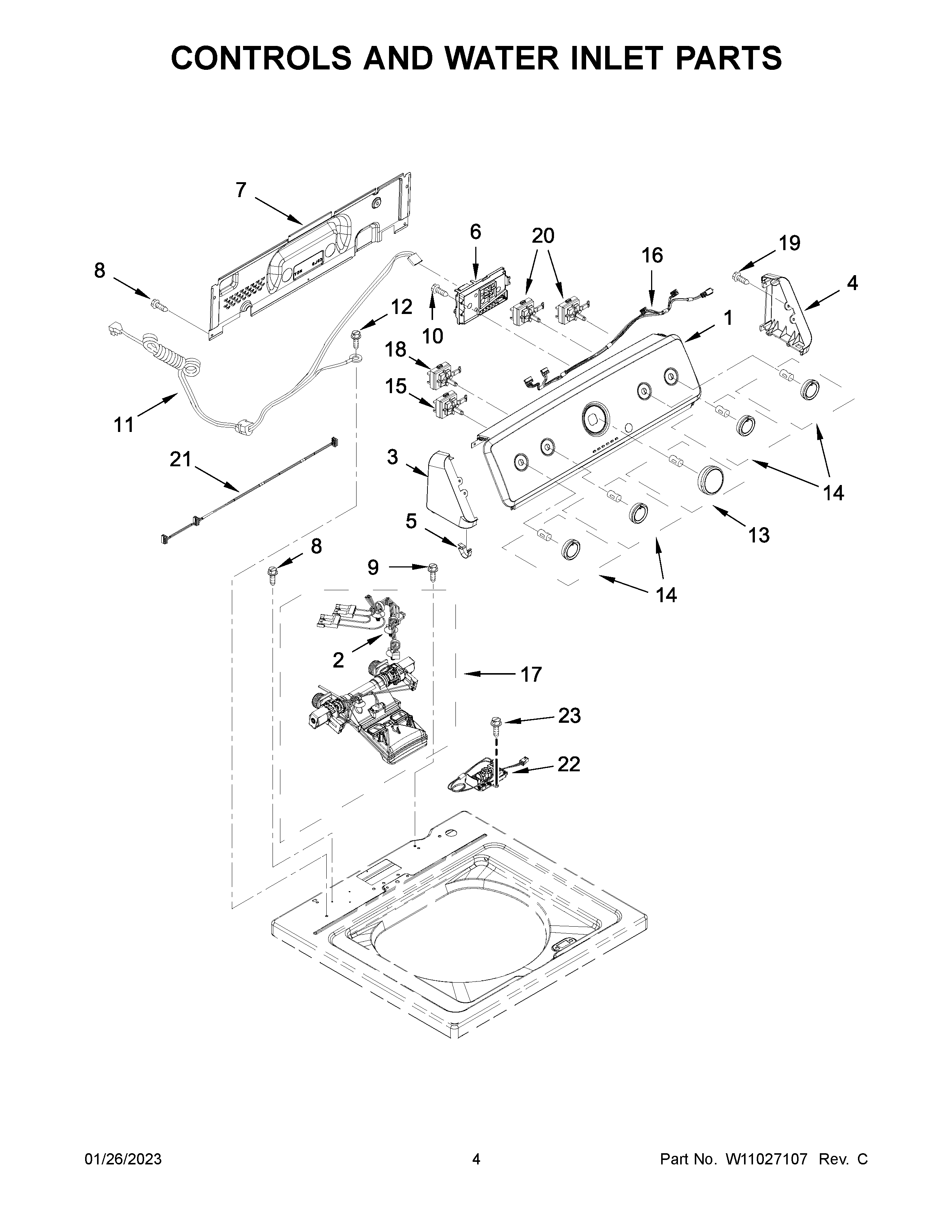 Controls and water inlet parts