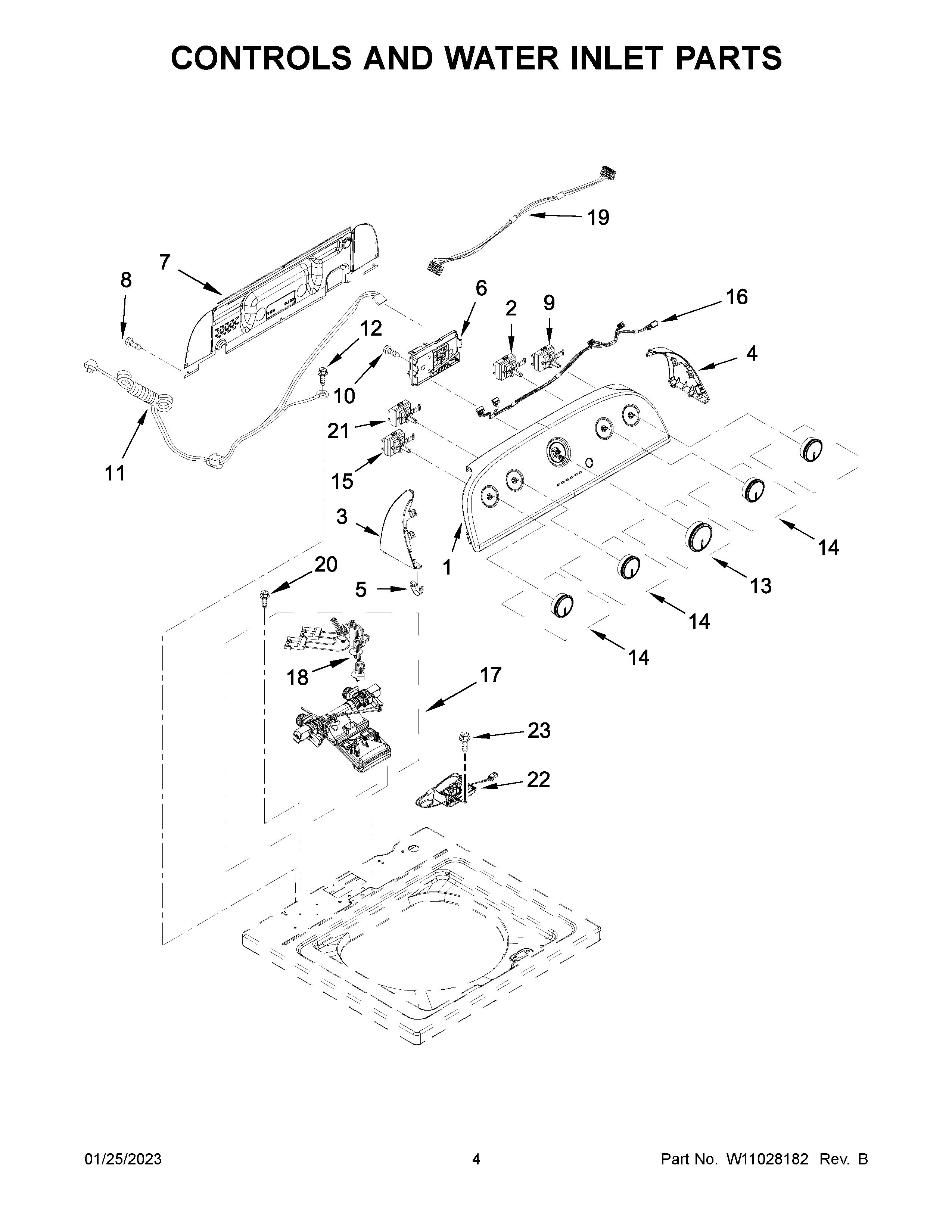 Controls and water inlet parts