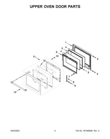 Upper oven door parts