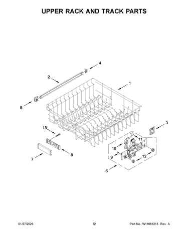 Upper rack and track parts