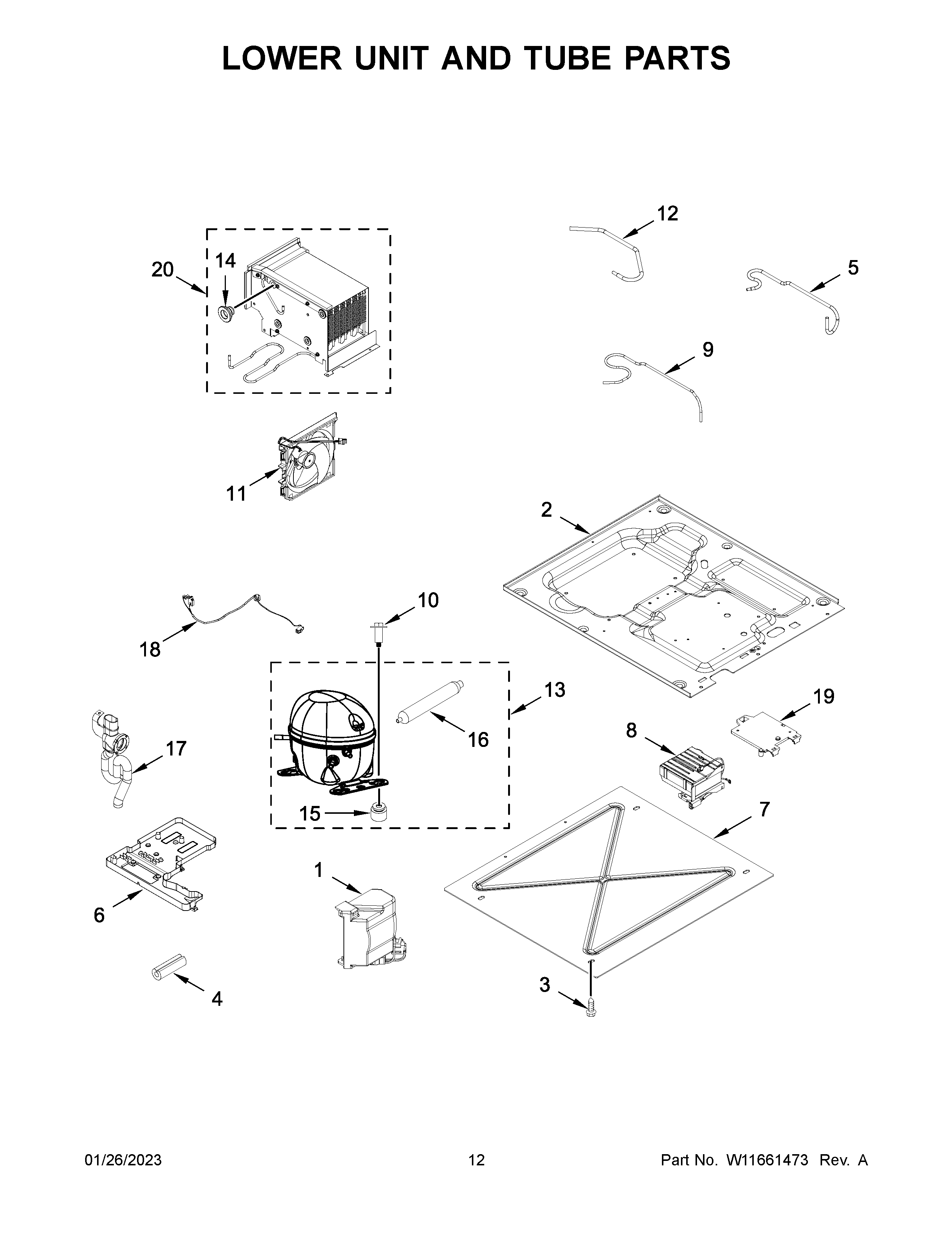 Lower unit and tube parts