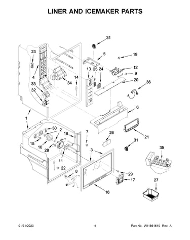Liner and icemaker parts