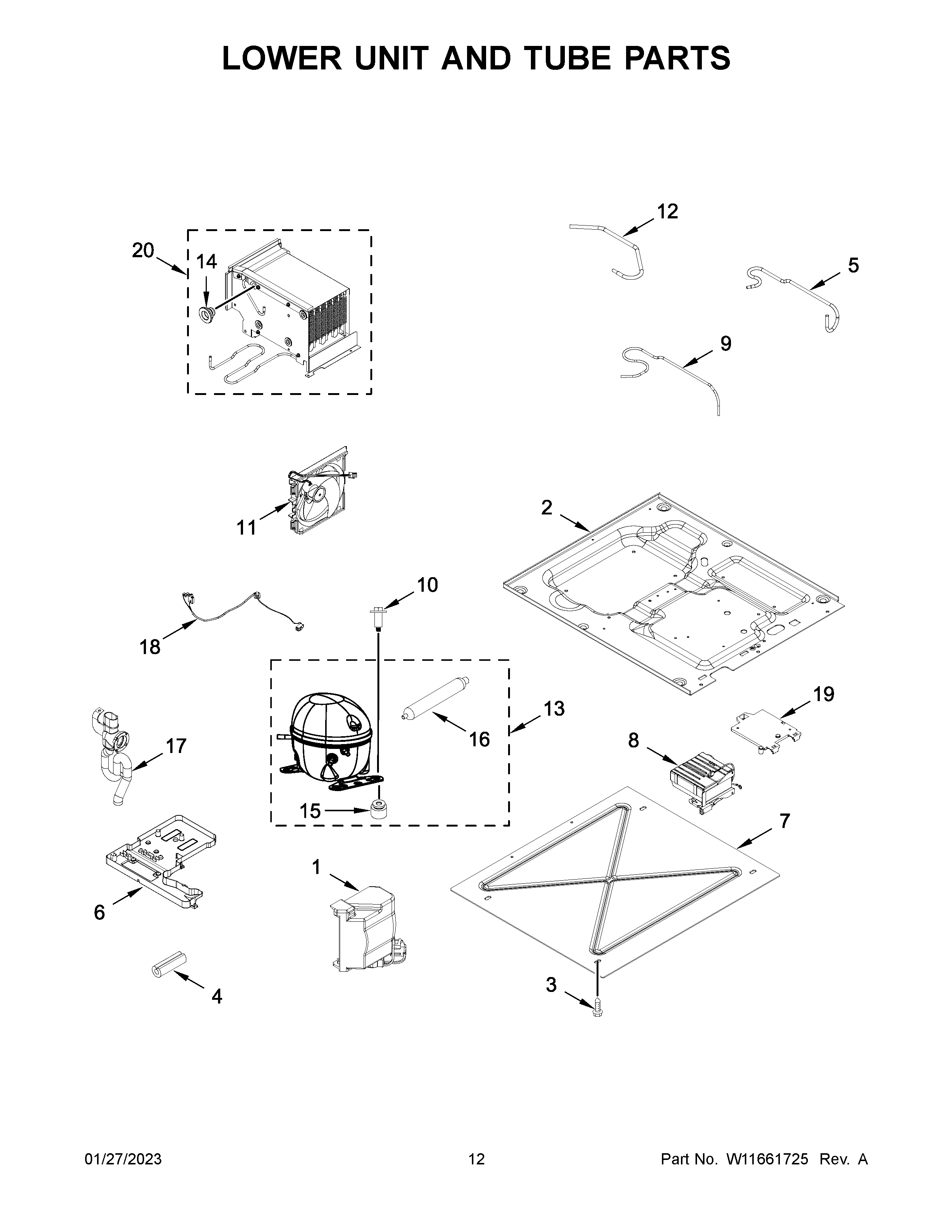 Lower unit and tube parts