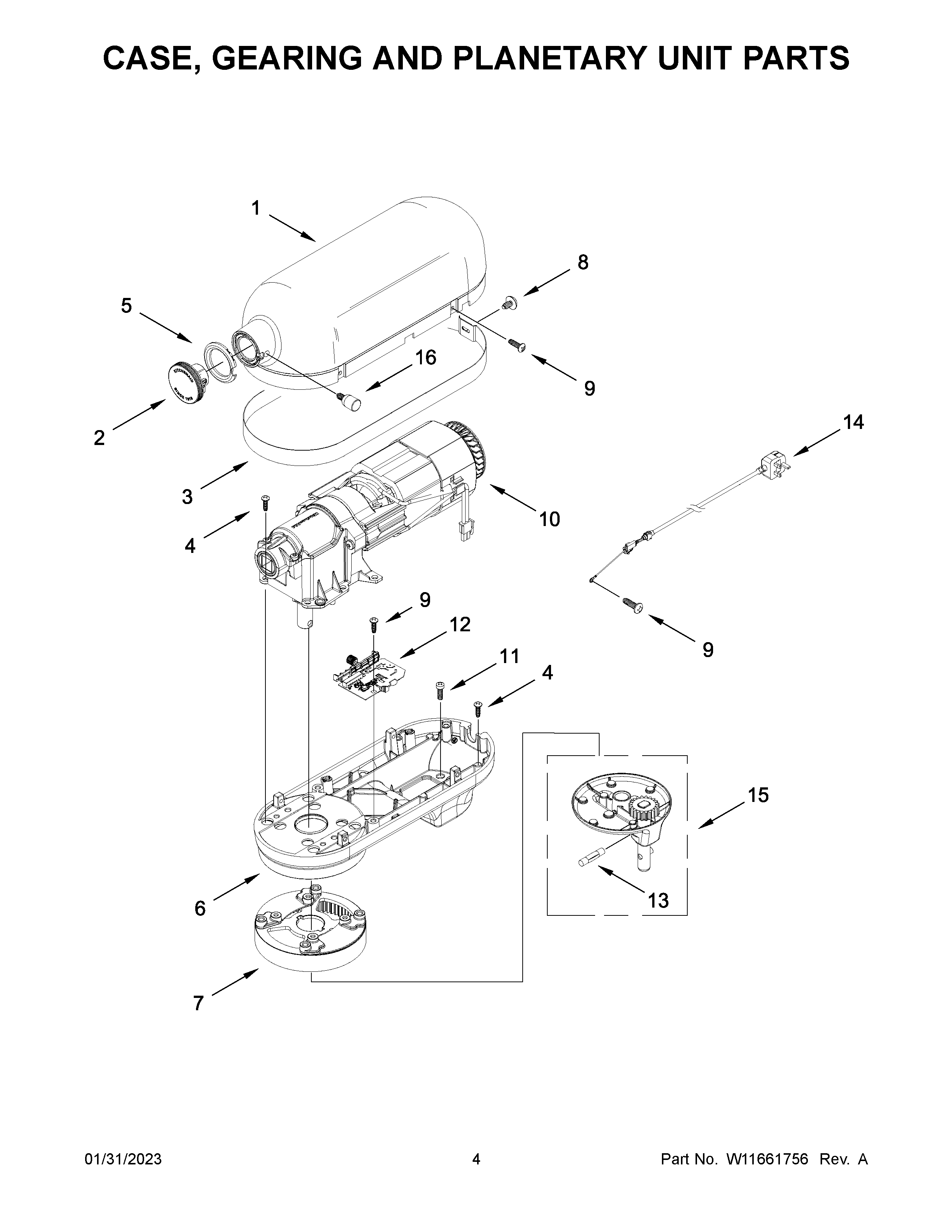 Case, gearing and planetary unit parts