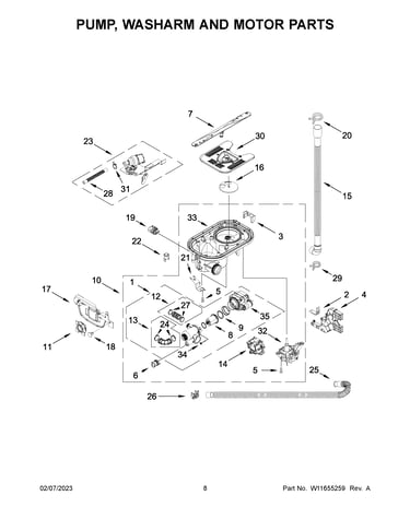 Pump, washarm and motor parts