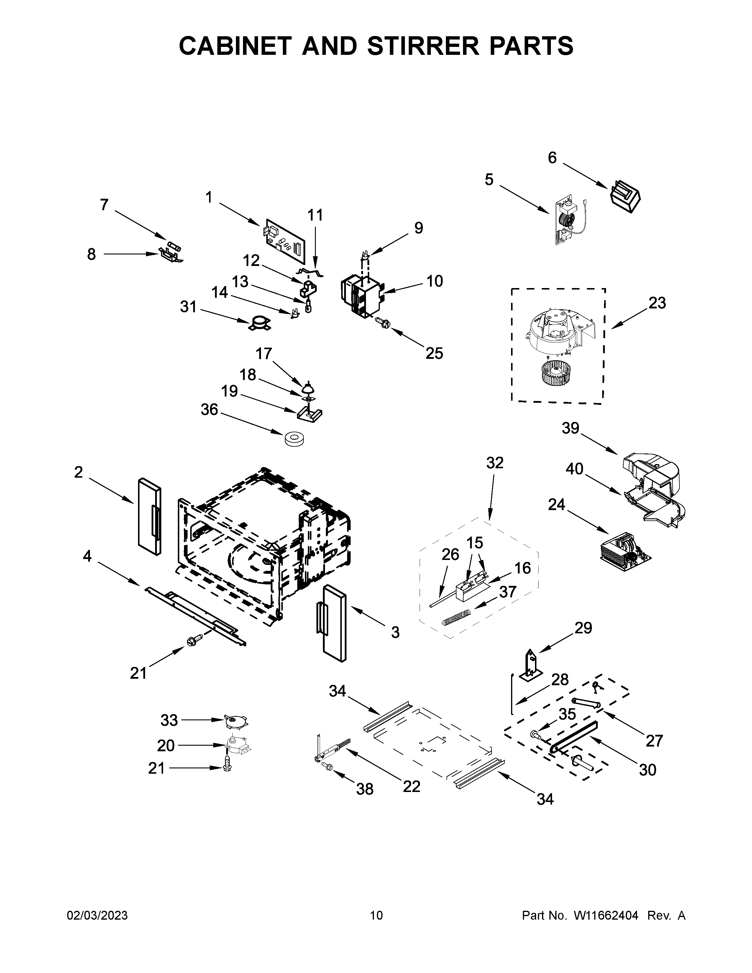 Cabinet and stirrer parts