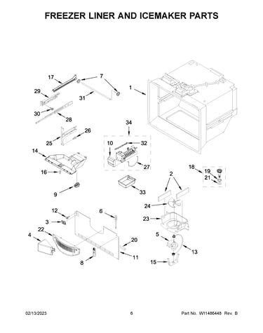 Freezer liner and icemaker parts
