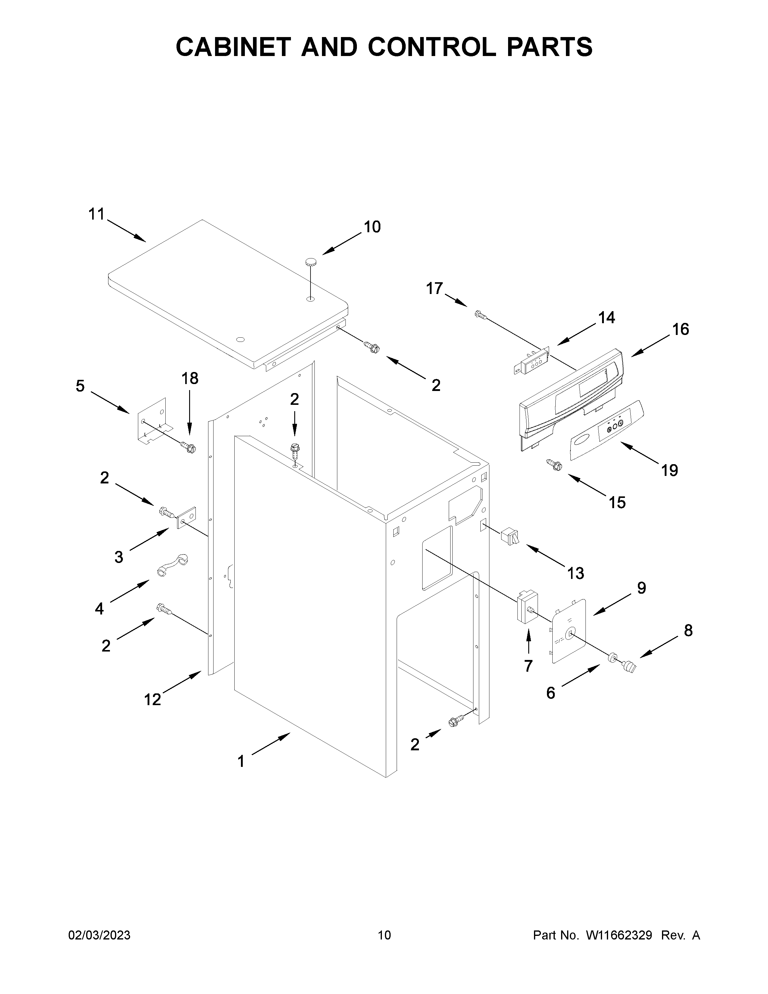 Cabinet and control parts