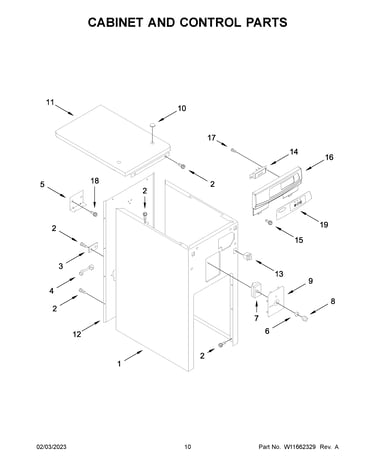 Cabinet and control parts