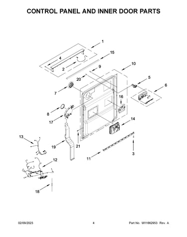 Control panel and inner door parts