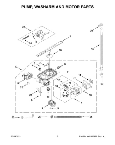 Pump, washarm and motor parts