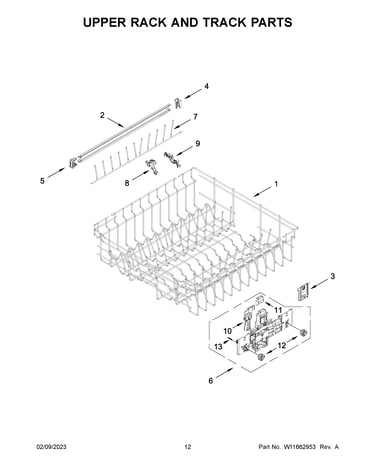 Upper rack and track parts