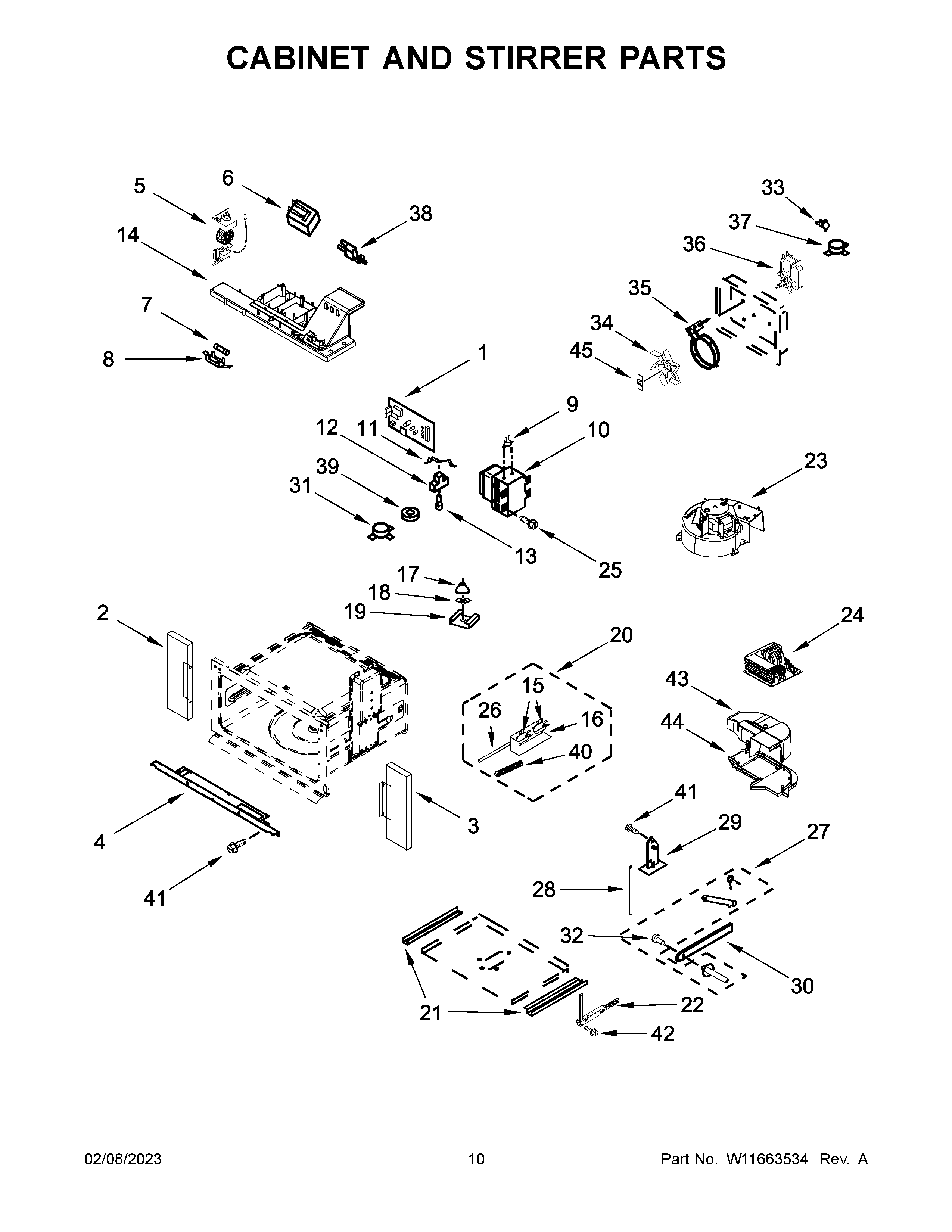 Cabinet and stirrer parts