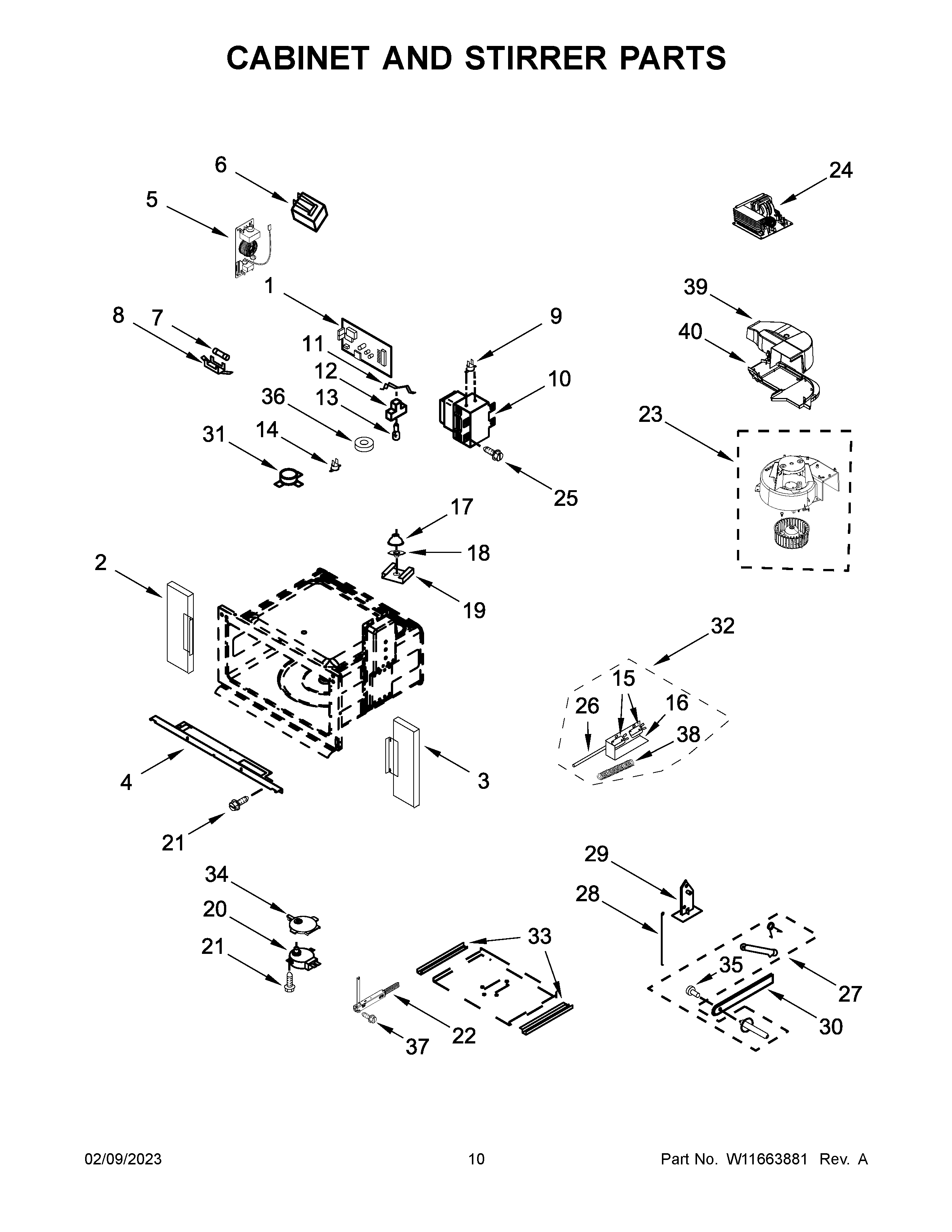 Cabinet and stirrer parts