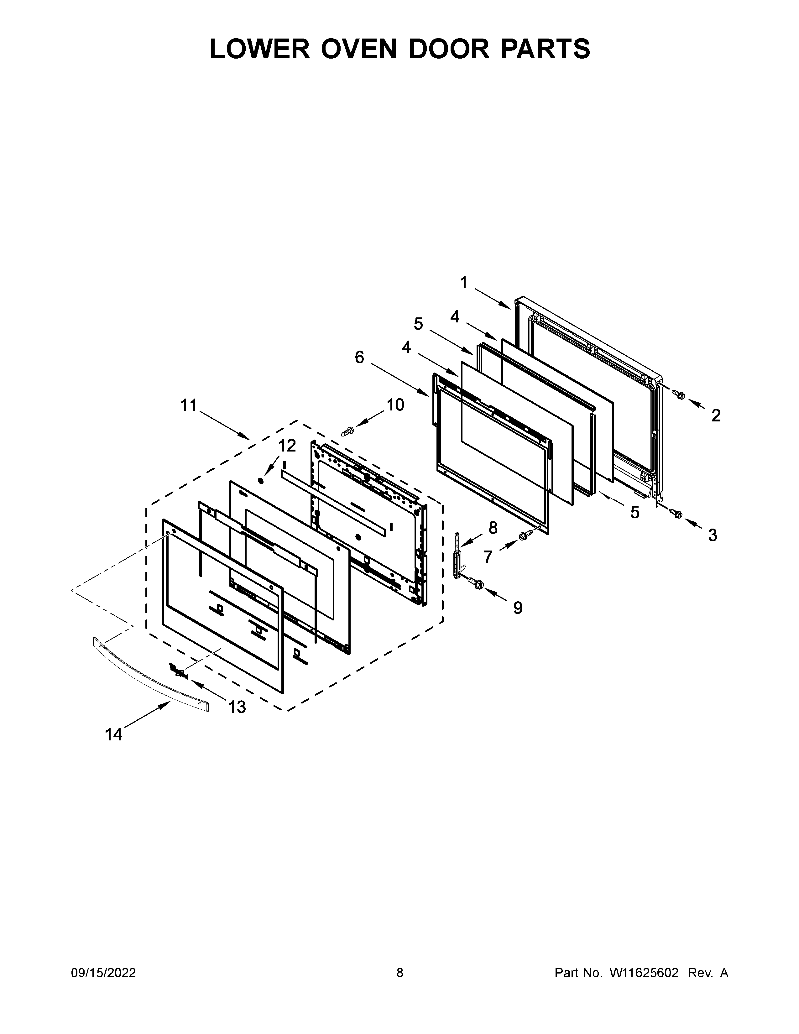 Lower oven door parts