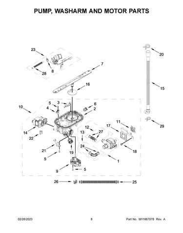 Pump, washarm and motor parts