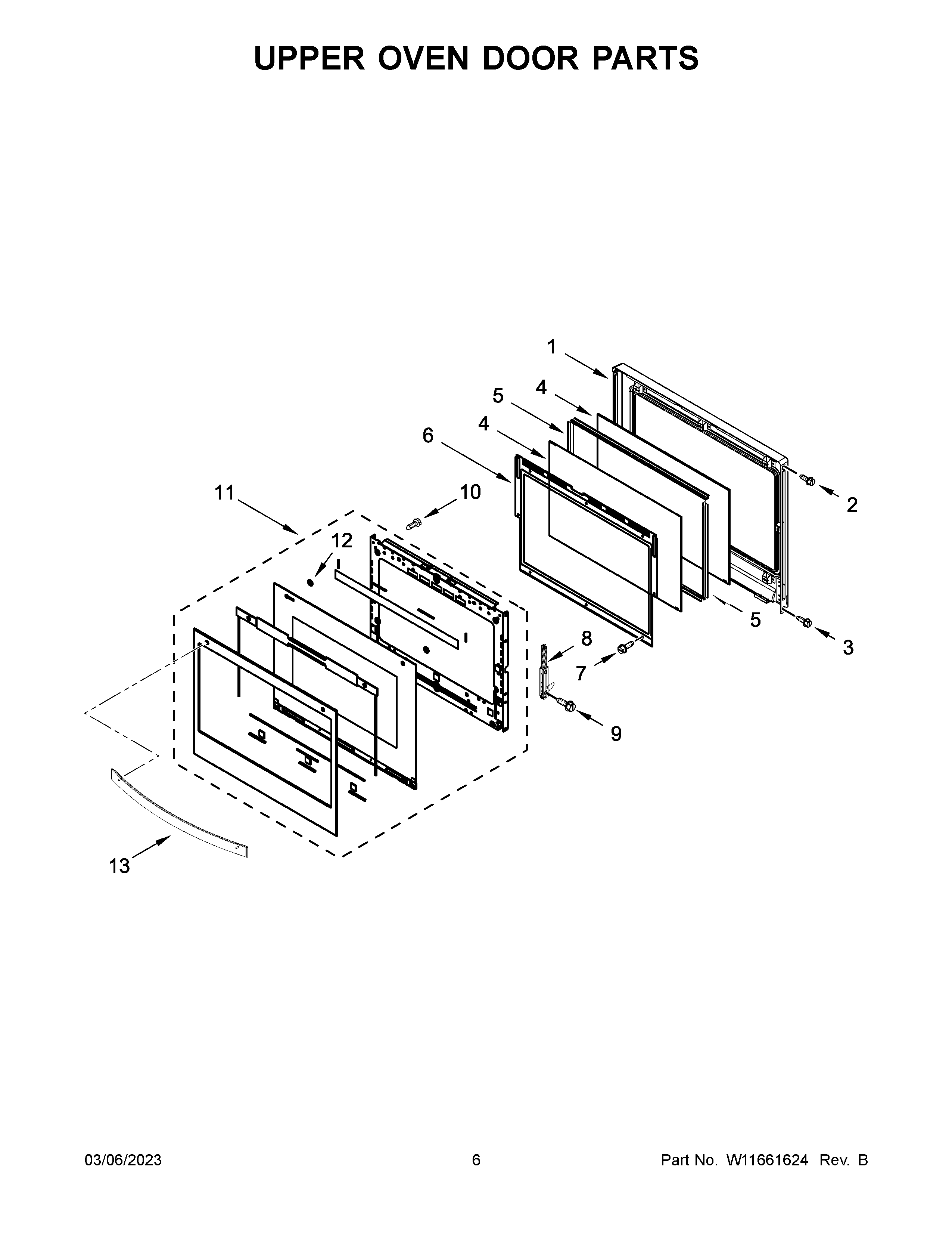 Upper oven door parts