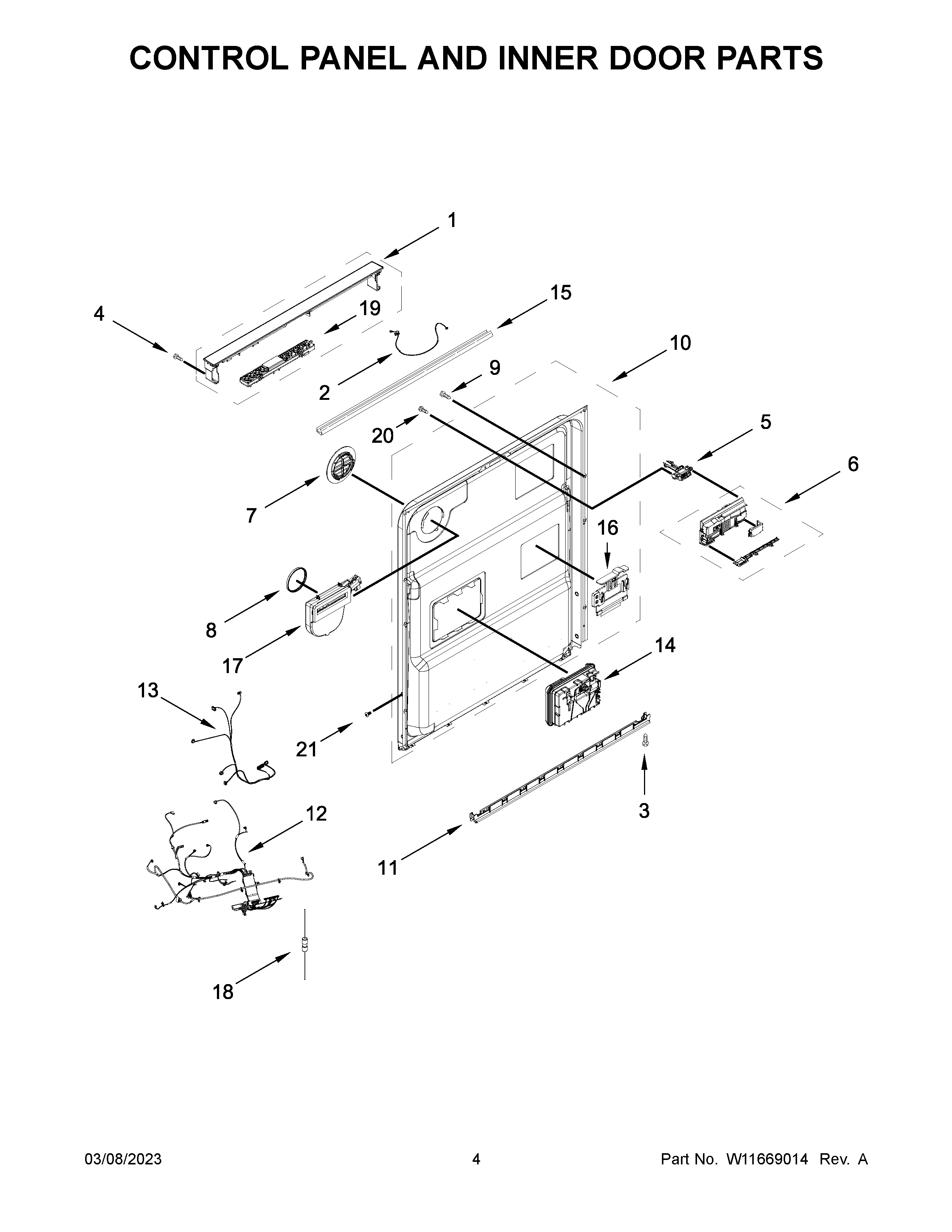 Control panel and inner door parts