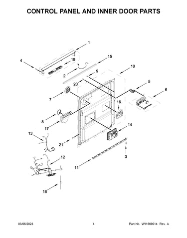 Control panel and inner door parts